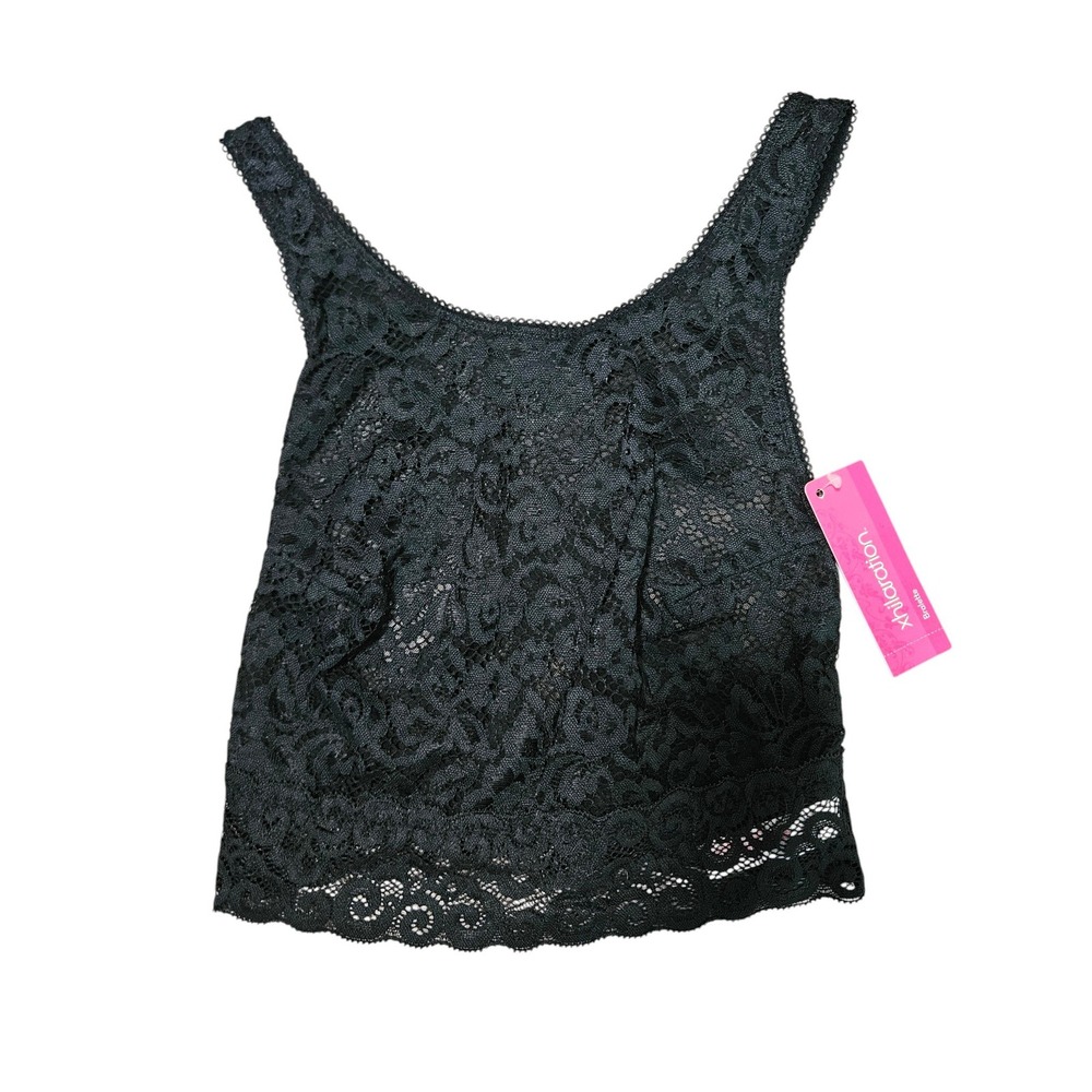 Xhilaration Women Black Floral Lace Bralette Cross Back Scoop Neck NWT Small
